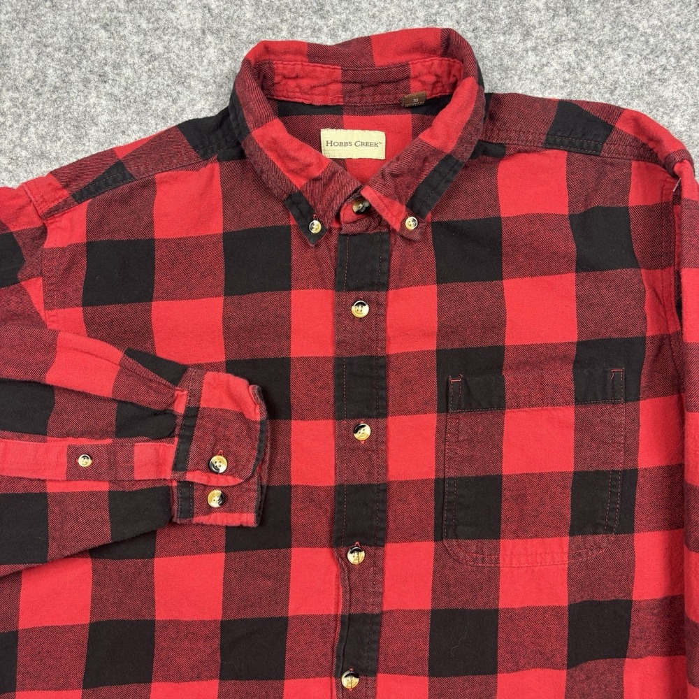 Hobbs Creek Red Buffalo Plaid Flannel Button Down Shirt Mens XL